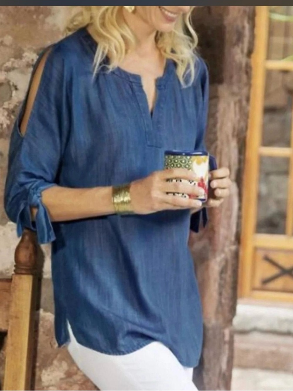 Soft Surroundings Chambray 100% Tencel Top Small